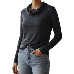 Peruvian Connection Black Cowl Neck Long Sleeve Top Women's Size XS